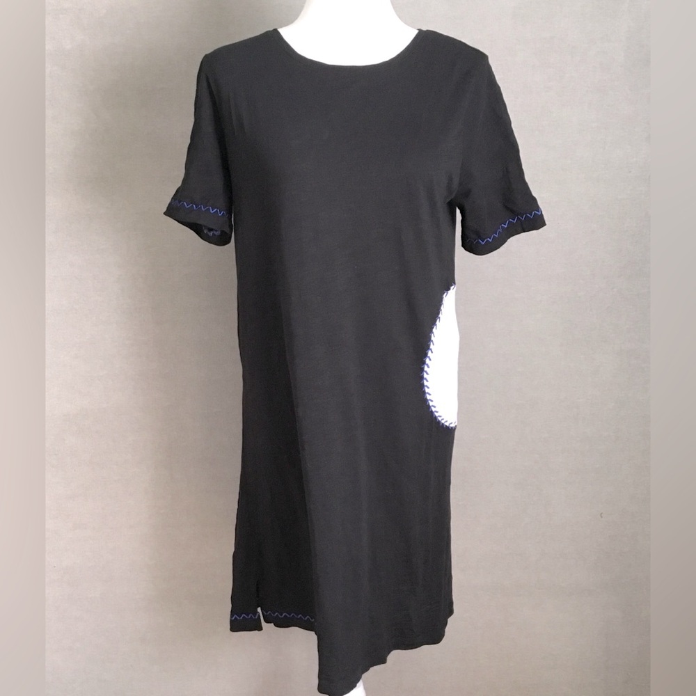 Lisa Todd Black Cotton Baseball Stitch Patchwork Dress Size Small